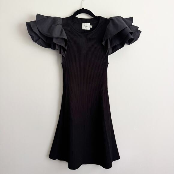 Aje Black Questa Puff Ruffle Sleeve Mini Dress Small - Picture 4 of 11